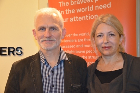  Ales Bialiatski och hustrun Natalja Pintjuk vid ett seminarium arrangerat av Civil Rights Defenders och Östgruppen. 