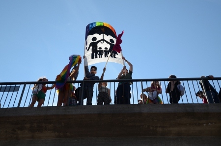 För andra året i rad genomförde Nordisk ungdom en aktion mot Prideparaden i Stockholm. Bilden är från 2015.