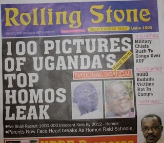  Den ugandiska tidningen Rolling Stone hade hösten 2010 en förstasida som gav eko över hela världen där tidningen förespråkade att homosexuella skulle hängas.