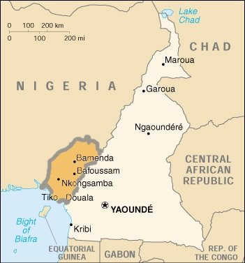 De delar som separatisterna vill bryta loss ur Kamerun.