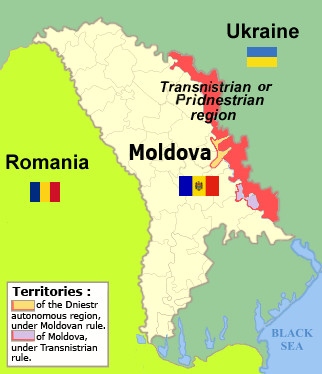 Transnistrien ligger mellan Moldavien och Ukraina.
