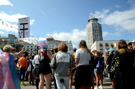 Hård kritik riktades mot regeringen vid protesten för en ny könstillhörighetslag. 