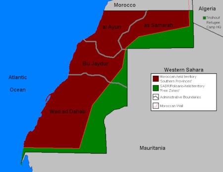 Sedan 1991 råder vapenvila mellan Polisario och Marocko. Det gröna området är de delar av Västsahara som inte är ockuperade. 