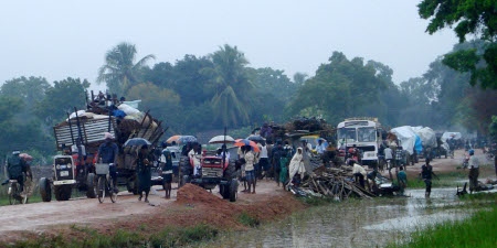 Människor på flykt från Kilinochchi och Mullaitivu-distrikten i januari 2009 sedan Sri Lankas armé inlett slutoffensiven mot LTTE, de tamilska befrielsetigrarna.