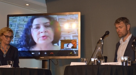 Marianne Kihlberg från Folke Bernadotteakademin var moderator, Maria Malmström deltog via skype och Fredrik Uggla deltog i panelen.