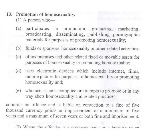 Främjande av homosexualitet ska nu bestraffas.