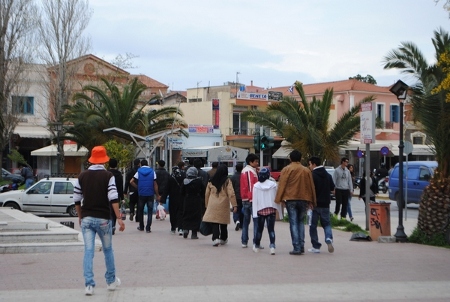 Nyanlända migranter på den grekiska ön Lesbos i april 2013.