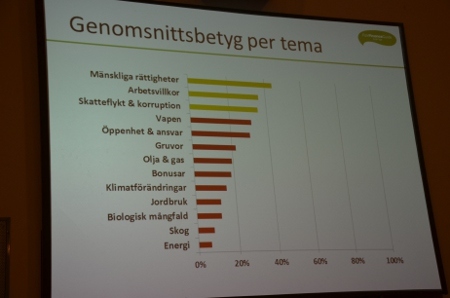 Trots att mänskliga rättigheter är det område bankerna behandlar mest i sina riktlinjer når resultatet inte ens till 50 procent. 