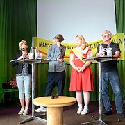 Från vänster: Madeleine Seidlitz, jurist på Amnesty (moderator), Aino Gröndahl, jurist på RFSL, Sofia Sjöö, samordnare i hbtq- och genusfrågor på Migrationsverket,  Lisa Tistad, Amnestys hbtq-grupp i Stockholm och Bill Schiller, Tupilak.