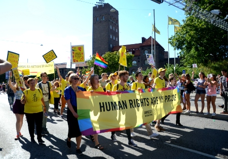 Ett rekordstort antal ekipage deltog i årets Prideparad i Stockholm som enligt arrangörerna samlade omkring 40 000 deltagare.