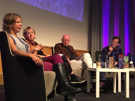 På scenen på bokmässan: Anna-Lena Laurén, Lena Jonsson, Bengt Jangfeldt, Henrik Huldén.