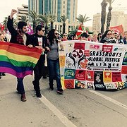 Demonstration i Tunisiens huvudstad Tunis för hbt-rättigheter. Okänt när bilden togs.