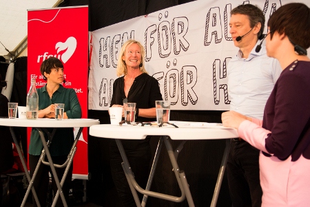 Johanna Palmström (till vänster) ledde ett samtal med Kristina Gemzell Danielsson, Mats Wingborg och Kristina Ljungros.