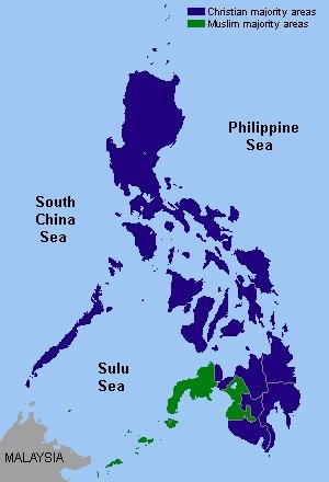Bangsamoro (de gröna delarna), där muslimer är i majoritet, skulle enligt fredsavtalet 2014 få självstyre.