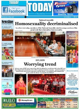 Förstasidan på Today när Seychellerna avkriminaliserade samkönat sex i maj.