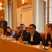 Riksdagsseminariet om Azerbajdzjan och Europarådet arrangerades av Civil Rights Defenders. Från vänster: Stig Fredriksson (moderator), Azadeh Rojhan Gustafsson (S), Necmin Kamilsoy, Anar Mammadli och Joanna Kurosz.