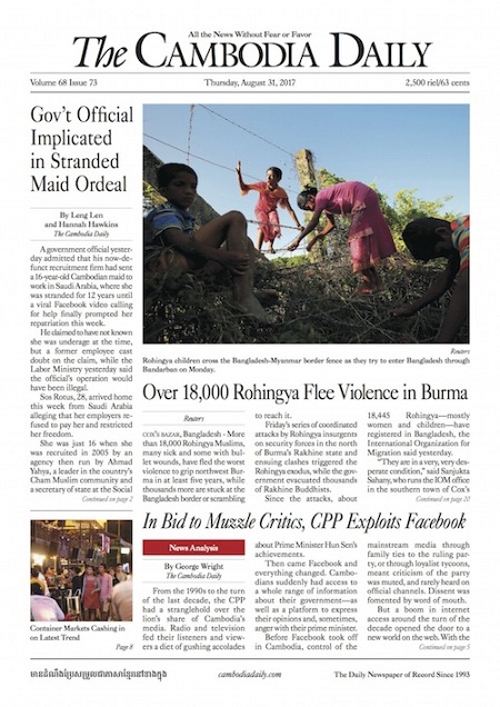Cambodia Daily är inte populär hos regeringen i Kambodja.