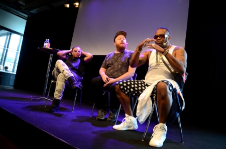 Jwl B, Petter Wallenberg och Mista Majah P diskuterade rap-musikens möjlighet att bekämpa homofobi vid ett seminarium på Pride House i Stockholm den 3 augusti.