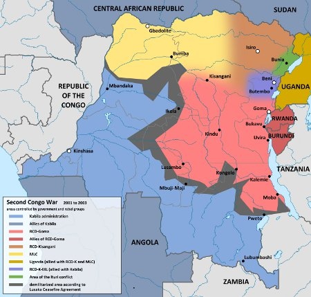  Delat land. Kongo 2001 då rebellgrupper och utländska arméer delade landet.
