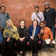 Sittande från vänster till höger: Tawakkul Karman, Shirin Ebadi och Mairead Maguire.