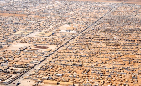Flygbild över flyktinglägret Zaatari i Jordanien 18 juli 2013. Hit har flyktingar sökt sig från krigets Syrien.
