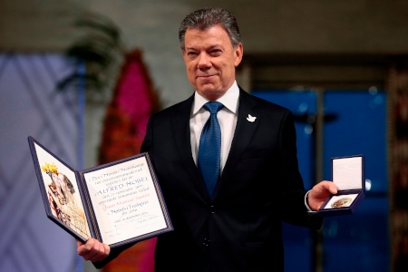10 december 2016 kunde Colombias dåvarande president Juan Manuel Santos ta emot Nobels fredspris.