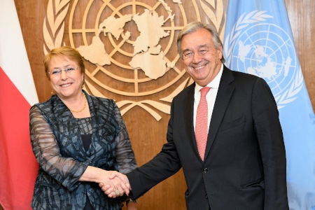 Michelle Bachelet och FN:s generalsekreterare António Guterres vid ett möte 2017.