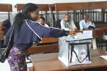 Röstning i president- och parlamentsvalet i Kongo den 30 december 2018.