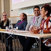 Mirelle Gyllenbäck, Maria Bogeblad, Karin Junehag Källman, Abedin Denaj och Jeanette Olsson vid seminariet. 
