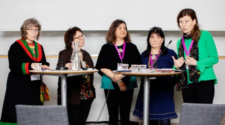 Lena Maria Nilsson, Ellacarin Blind, Christina Mienna, Britt Sparrock och Kristina Sehlin Macneil vid torsdagens seminarium.