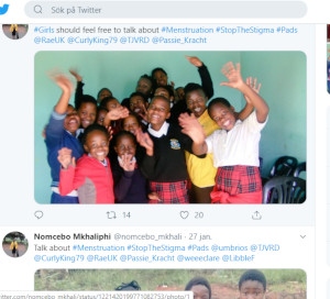Twitter är en kanal för Nomcebo Mkhaliphi att sprida kunskap om mens. 