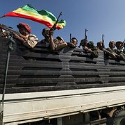 Medlemmar av en milis i Amhara på väg mot Tigray den 9 november.