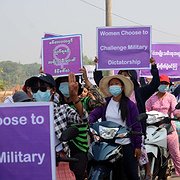  Motorburen protest den 21 mars i Launglone township i Dawei-distriktet.