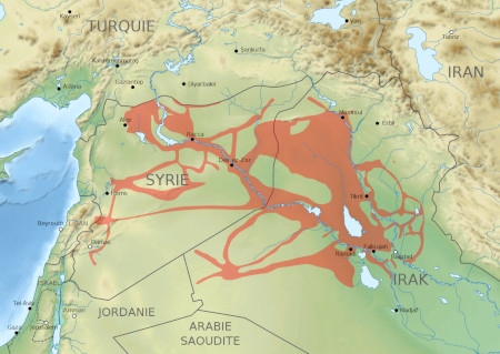  Kalifatets höjdpunkt i maj 2015 då stora delar av Irak och Syrien kontrollerades av IS. 
