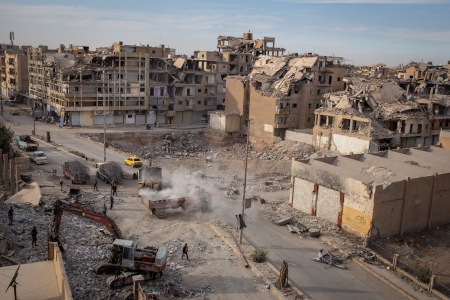 Raqqa drabbades hårt av kriget. Här en bild av förödelsen i april 2019.