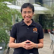 Maria Ressa håller presskonferens den 9 oktober 2021 sedan beskedet kommit från Oslo att hon får Nobels fredspris.