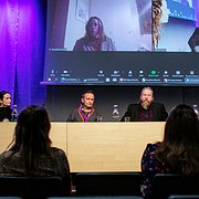 Panelen vid seminariet där Jenny Wik-Karlsson från Svenska samernas riksförbund var med på länk.