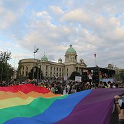 Pridefirande i Belgrad 18 september 2021. Årets parad, Europride, ska enligt president Aleksandar Vučić stoppas.