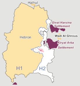 Uppdelningen av Hebron på Västbanken.