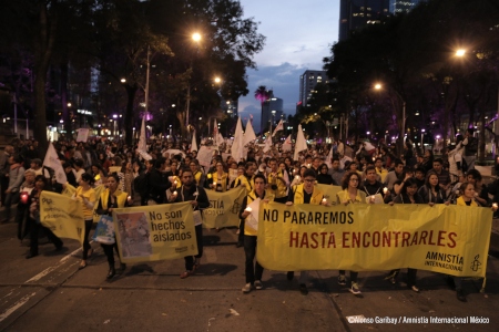 Protestmarsch den 24 oktober 2014 efter att 43 studenter försvunnit i Ayotzinapa den 26 september.