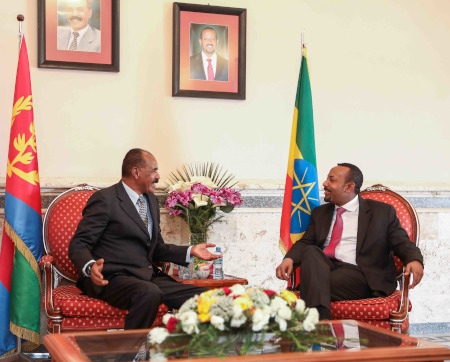 Abiy Ahmed från Etiopien och Isaias Afwerki från Eritrea vid ett möte 2019.