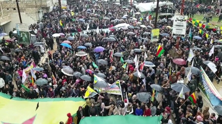 Demonstration i Afrin 19 januari 2018 mot Turkiets invasion.