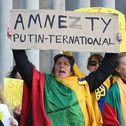 Amnestys pressmeddelande den 4 augusti 2022 väckte kraftiga reaktioner. Här en demonstration utanför Amnestys kontor i Sydney i Australien den 9 augusti.