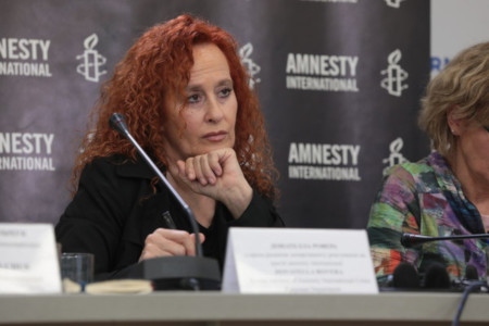 Presskonferens i Ukrainas huvudstad Kiev den 6 maj 2022 när Amnesty presenterade en breifing om ryska krigsbrott; ”‘He’s Not Coming Back’: War Crimes in Northwest Areas of Kyiv Oblast”.