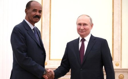 Isaias Afewerki möter Rysslands president Vladimir Putin i Moskva den 31 maj 2023.