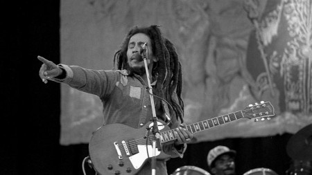 Bob Marley på Rufaru-stadion i Harare 18 april 1980. Den 11 maj 1981 dog han i cancer.